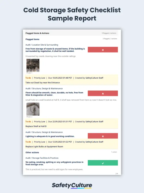 cold storage safety checklist sample report