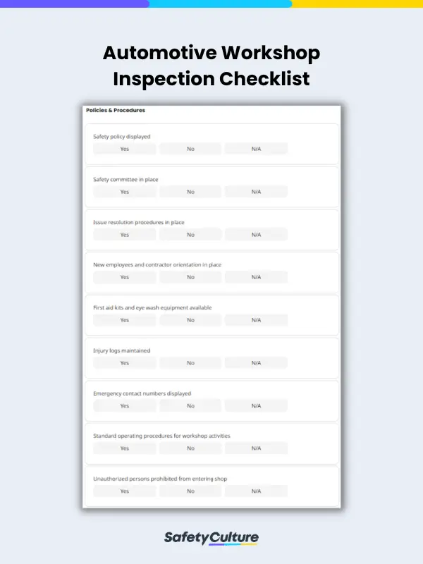 automotive shop safety checklist