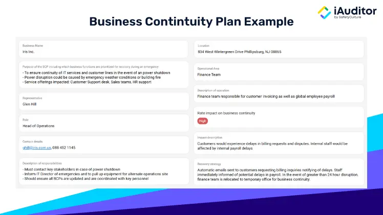 business continuity plan example