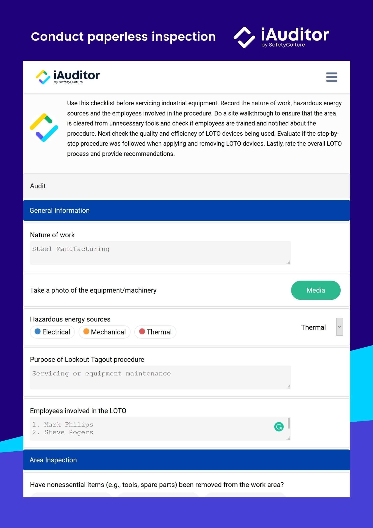 Fiche de consignation LOTO | SafetyCulture (iAuditor)