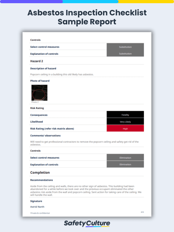 Asbestos Risk Assessment PDF Report sample