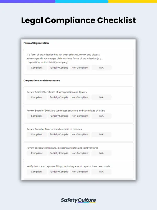 Legal Compliance Checklist | SafetyCulture