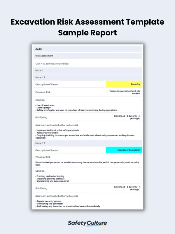 Excavation Risk Assessment Template Sample Report