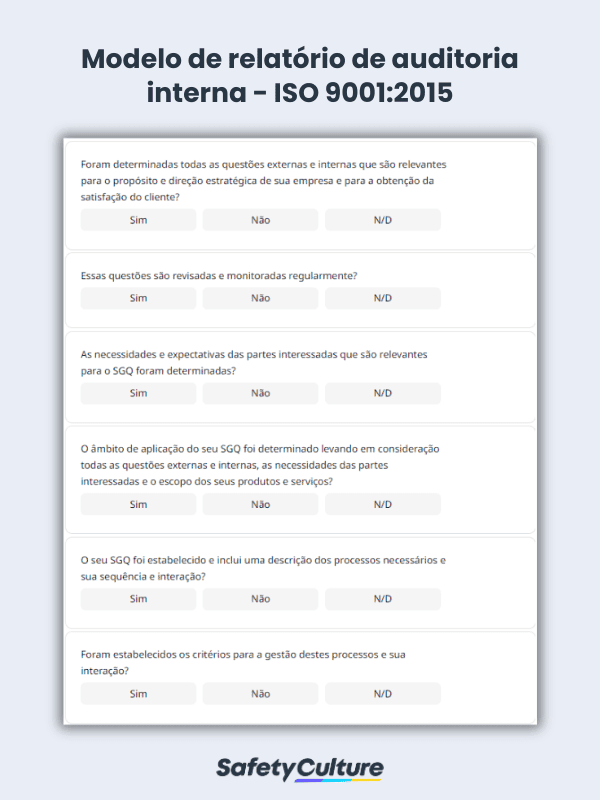Modelo de relatório de auditoria interna - ISO 9001:2015