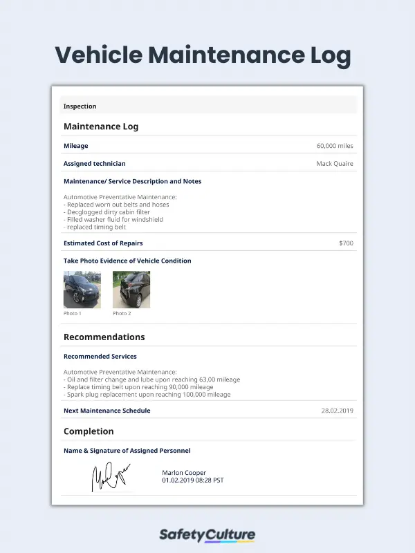 Vehicle Maintenance Log