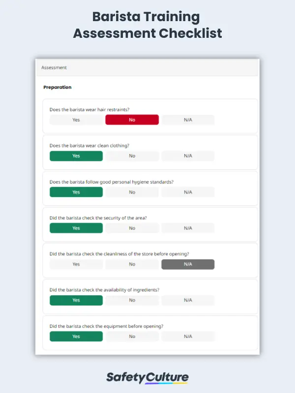 Barista Training Assessment Checklist