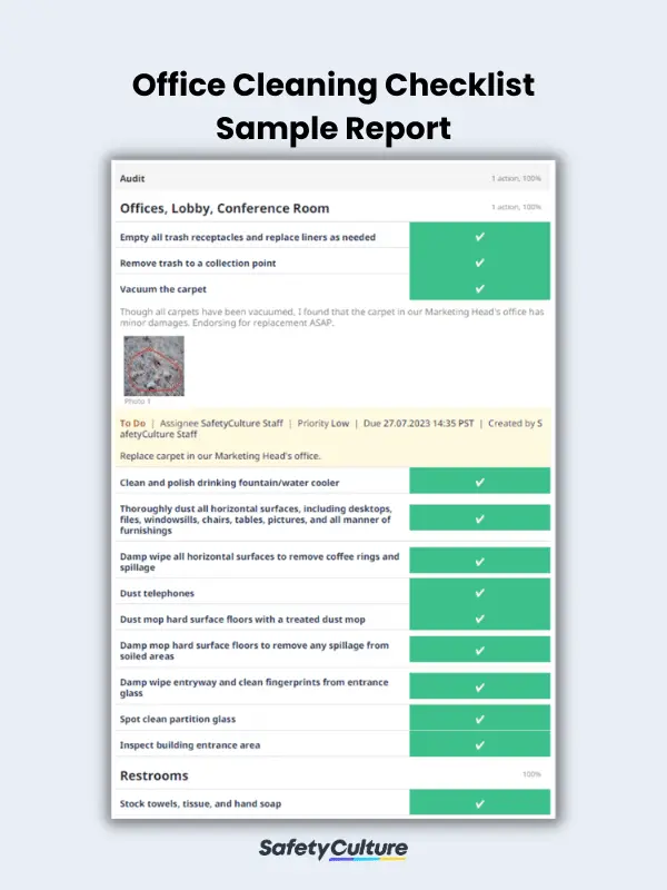 Office Cleaning Checklist Sample Report