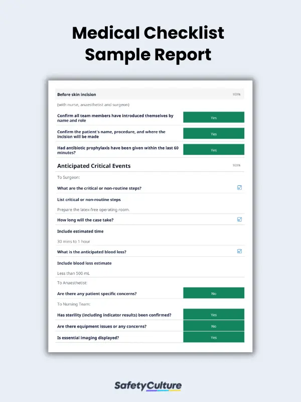 Liste de contrôle médical Exemple de rapport