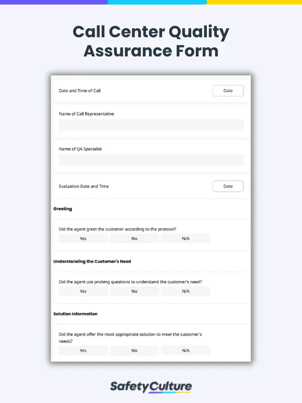 call center quality assurance form