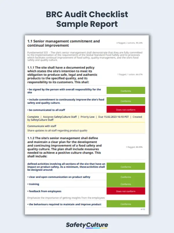 BRC audit checklist sample report