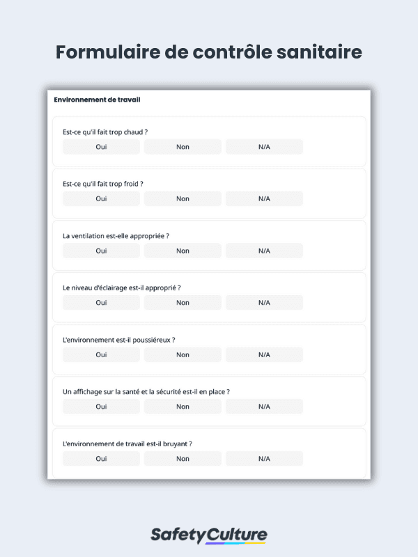 Formulaire de contrôle sanitaire