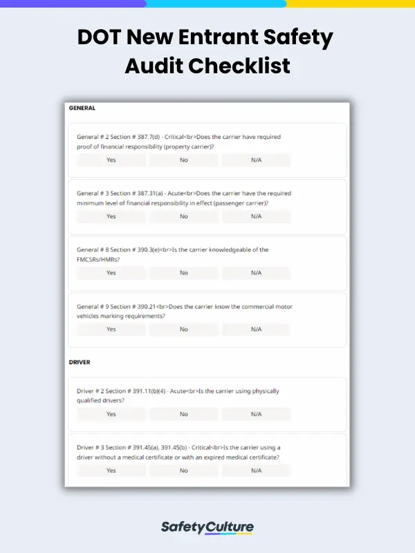 DOT New Entrant Safety Audit Checklist