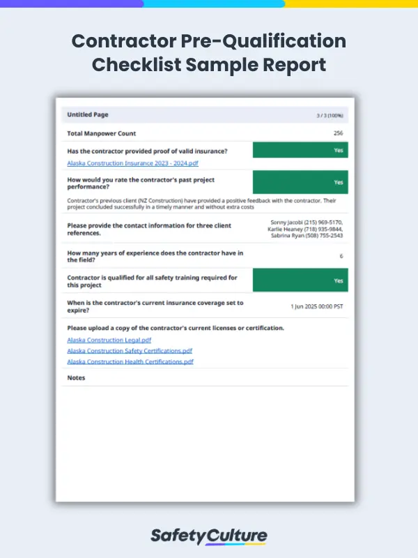 Contractor Pre-Qualification Checklist Sample Report