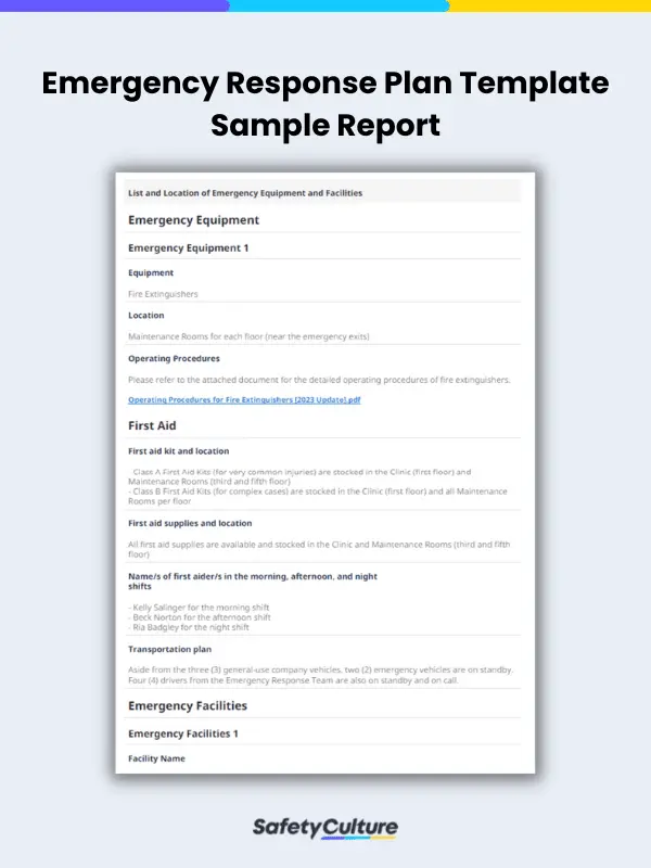 Emergency Response Plan Template Sample Report