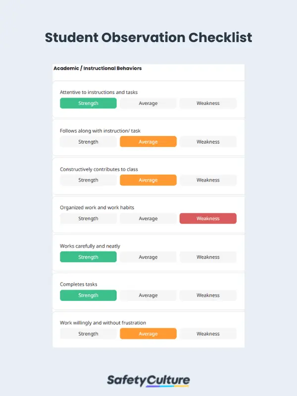 Student Observation Checklist