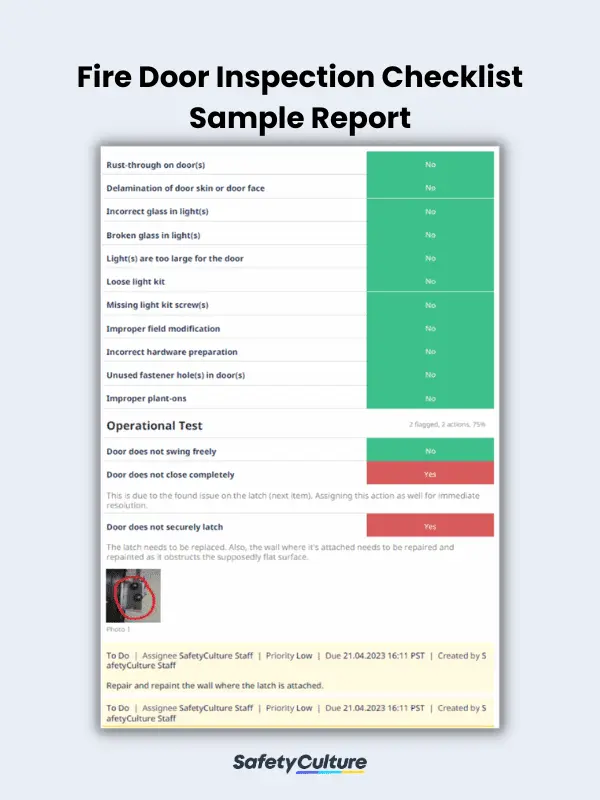 Fire Door Inspection Checklist Sample Report