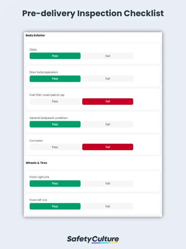 Pre-delivery Inspection Checklist