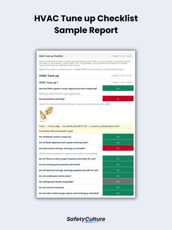 HVAC Tune up Checklist Sample Report