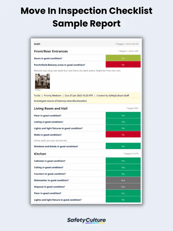 Move In Inspection Checklist Sample Report