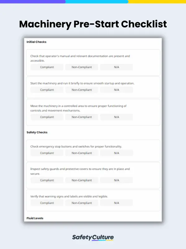 machinery pre-start checklist