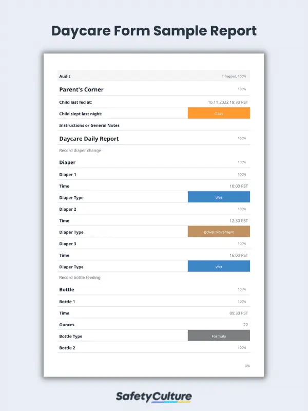 Daycare Form Sample Report