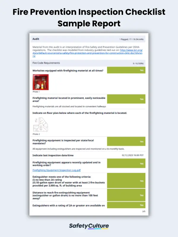 Fire Prevention Inspection Checklist Sample PDF Report | SafetyCulture