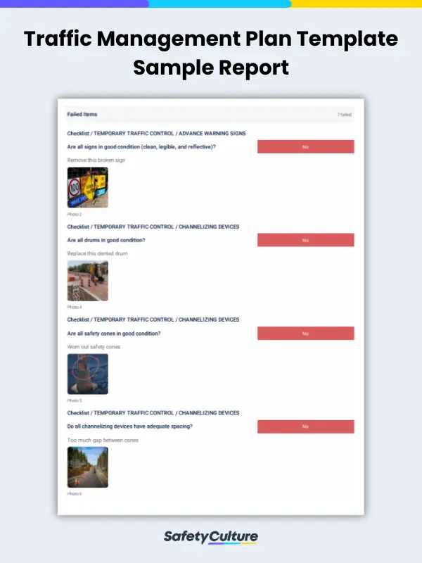 a sample digital report for a traffic management plan