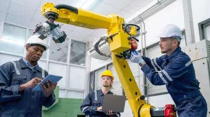 three equipment operators performing a pre-start check using pre-start checklists on tablet|Pre-Start Checklist Sample Report|Pre-Start Checklist