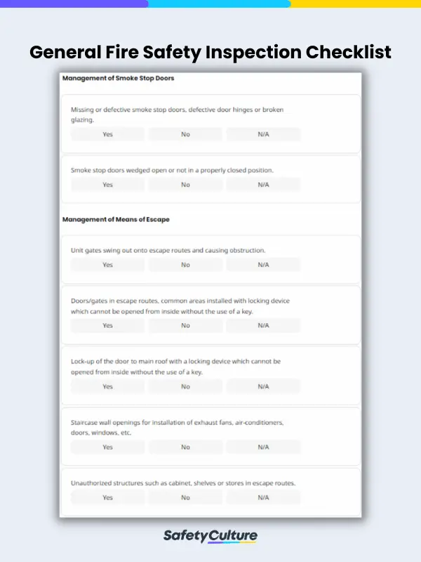 general fire safety inspection checklist