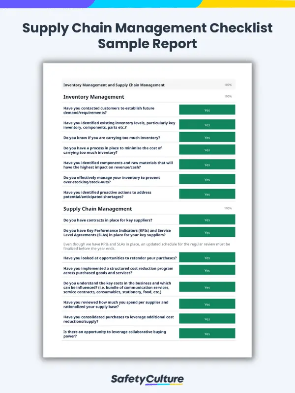 Supply Chain Management Checklist Sample Report