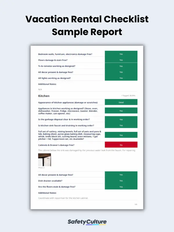 Vacation Rental Checklist Sample Report