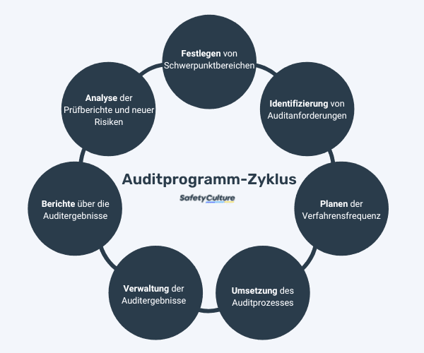 Darstellung des Auditprogramm-Zyklus in 7 Schritten.