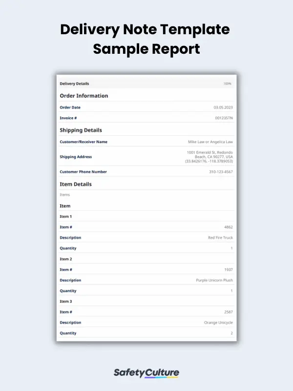 Delivery Note Template Sample Report