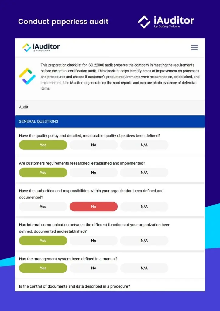 Kostenlose Vorlage für eine ISO 22000 Audit-Checkliste.