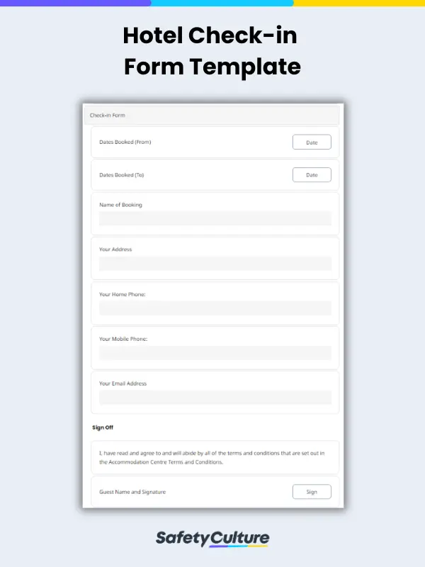 hotel check-in form template