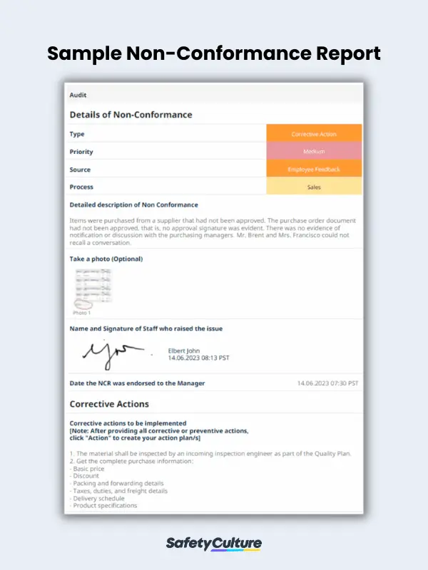 Sample Non-Conformance Report