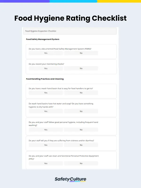 Food Hygiene Rating Checklist