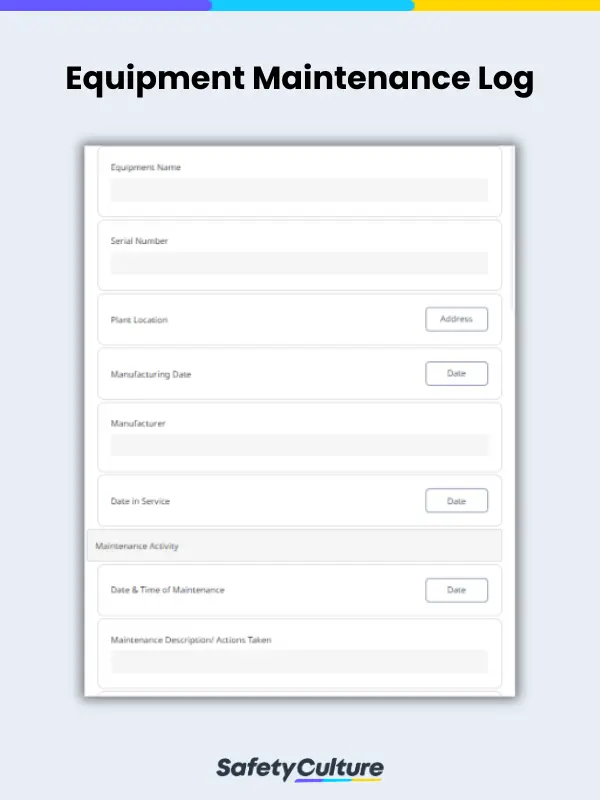 equipment maintenance log