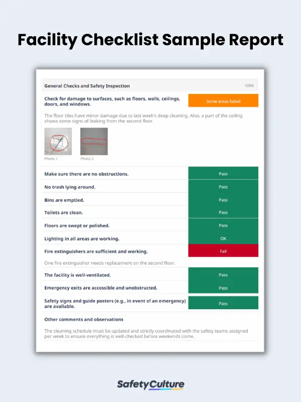 Facility Checklist Sample Report