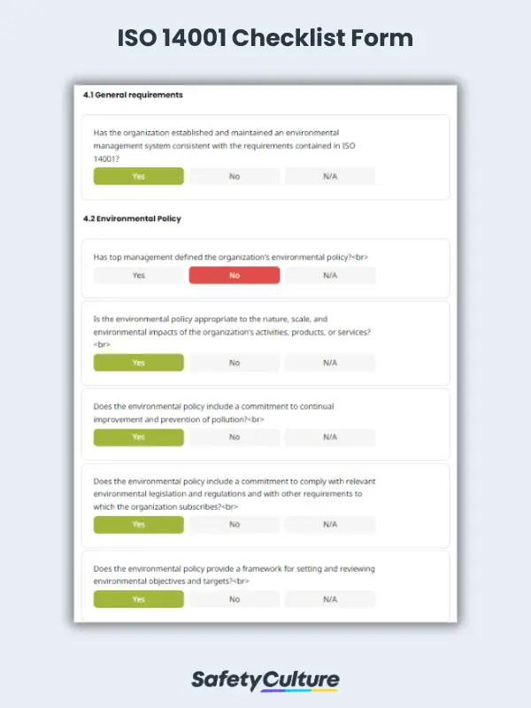 ISO 14001 Checklist Form