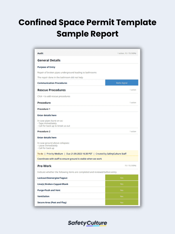 Confined Space Permit Template Sample Report