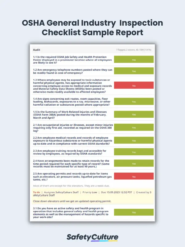 OSHA Inspection Checklist Sample Report