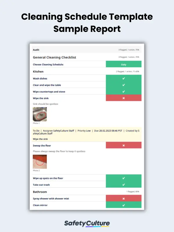 Cleaning Schedule Template Sample Report