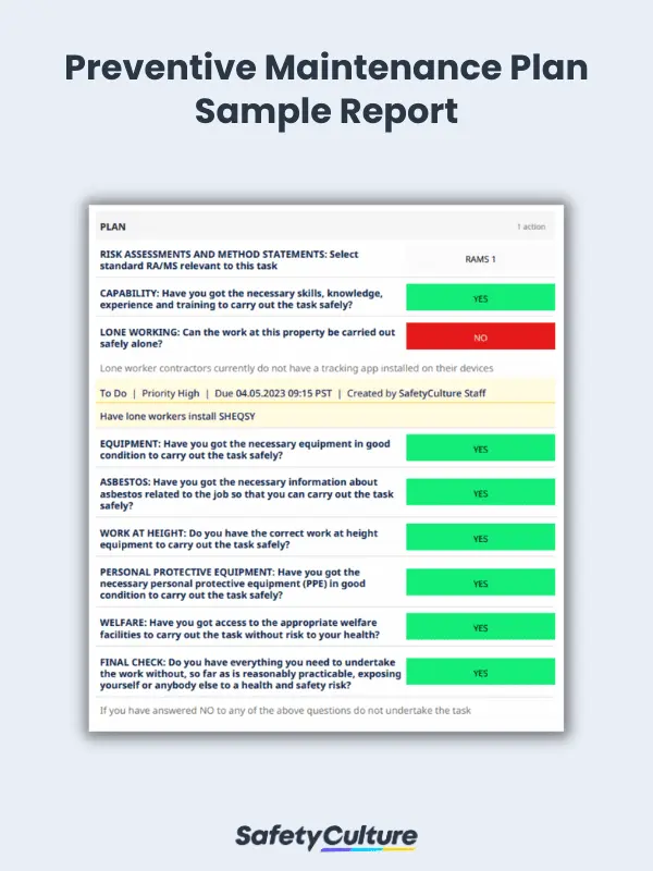 Preventive Maintenance Plan Sample Report