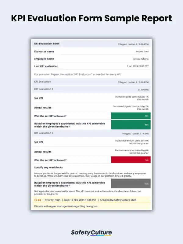 KPI Evaluation Form Sample Report