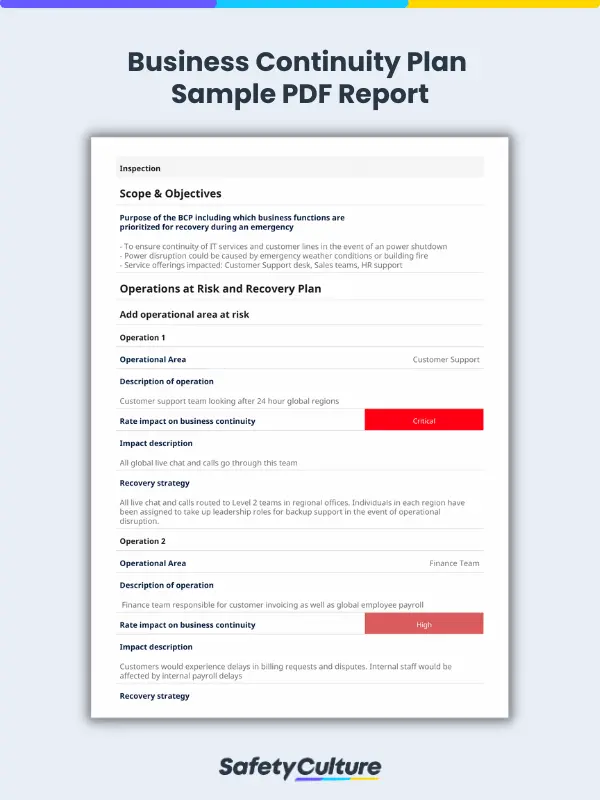 Business Continuity Plan Sample PDF Report