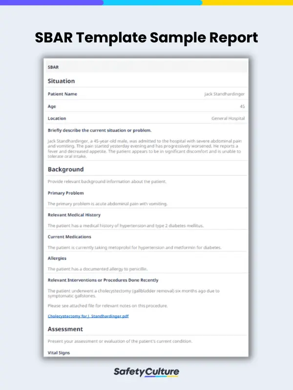 SBAR Template Sample Report