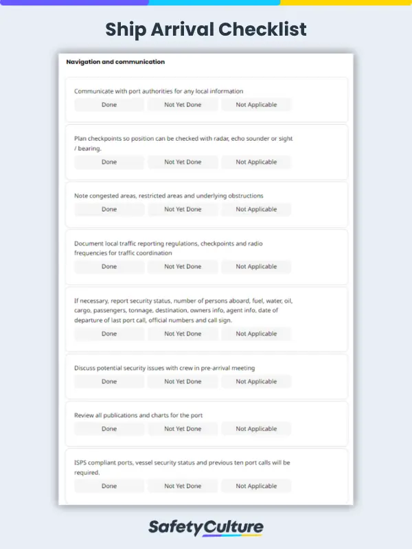 Ship Arrival Checklist