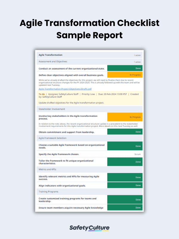 Agile Transformation Checklist Sample Report