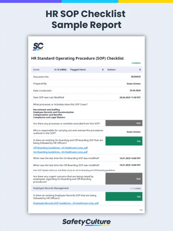 HR SOP Checklist Sample Report